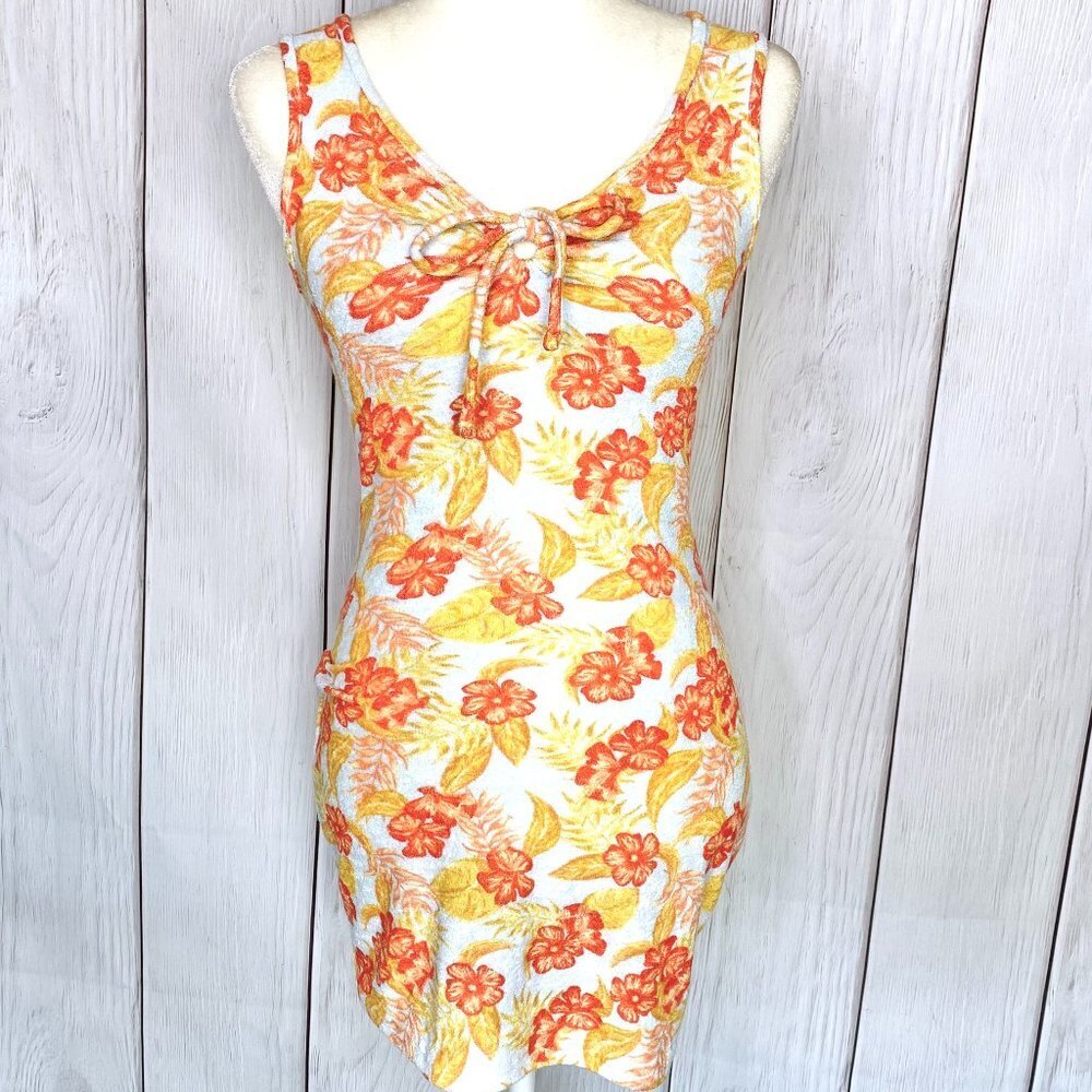 Floral Leaf Orange & White Mini Summer Dress